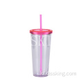 24oz 플라스틱 빨대 컵 창조적 인 투명한 콜드 음료 컵 뚜껑